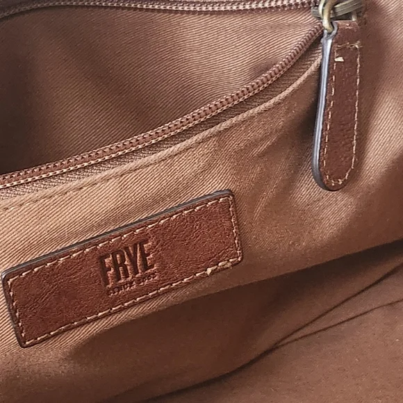 FRYE Melissa Dark Brown CognacDomed Leather Satchel Bag Double Rolled Handles - Picture 7 of 13